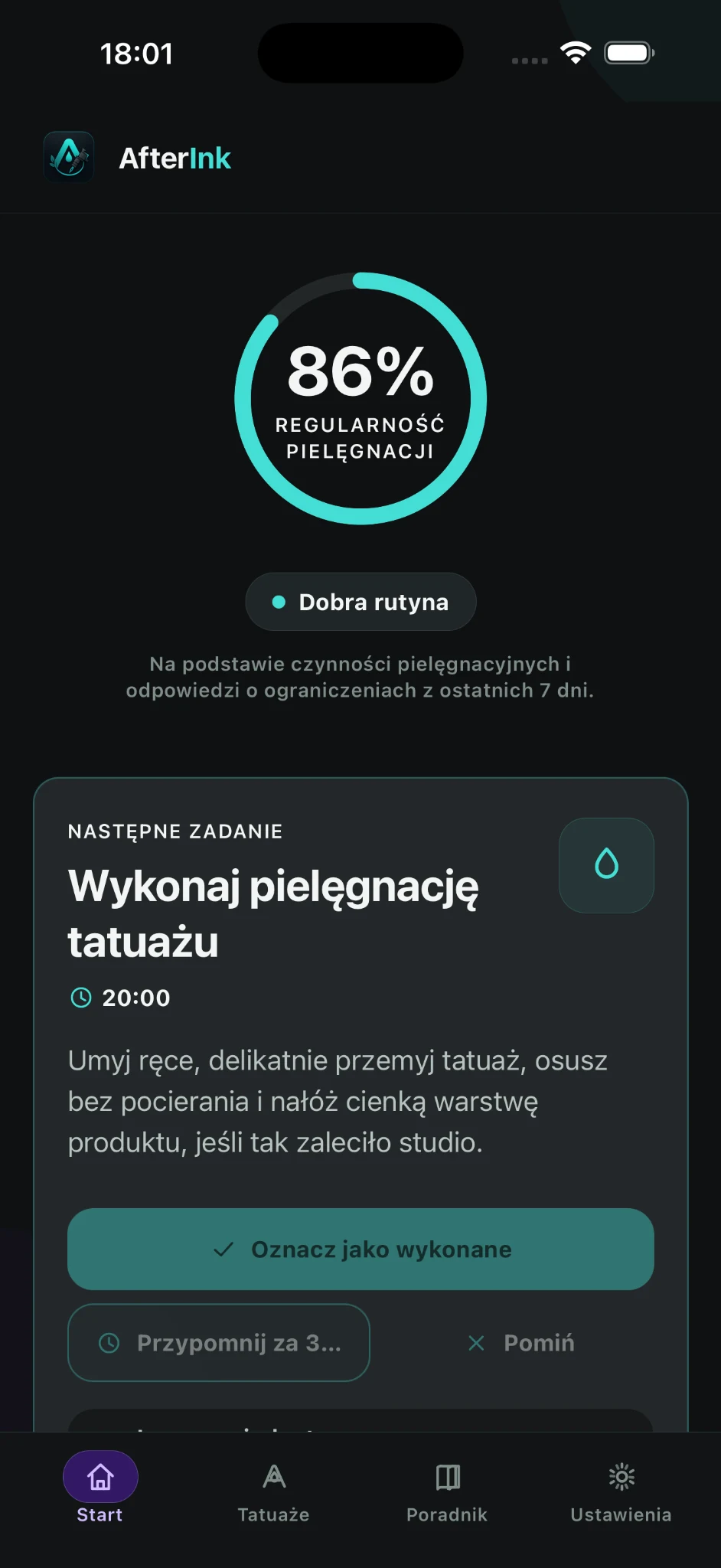 AfterInk care dashboard